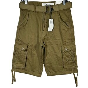 PJ MARK Mens Khaki Brown Cargo Shorts Belted Size 30 Cotton Casual Outdoor New‎